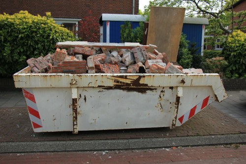 Construction site with waste materials being cleared